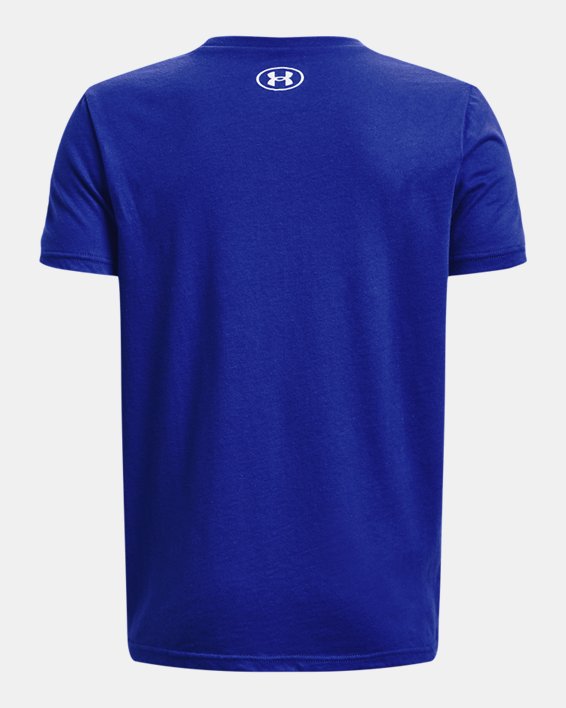 Boys' UA Baseball Wordmark Logo Short Sleeve, Blue, pdpMainDesktop image number 1